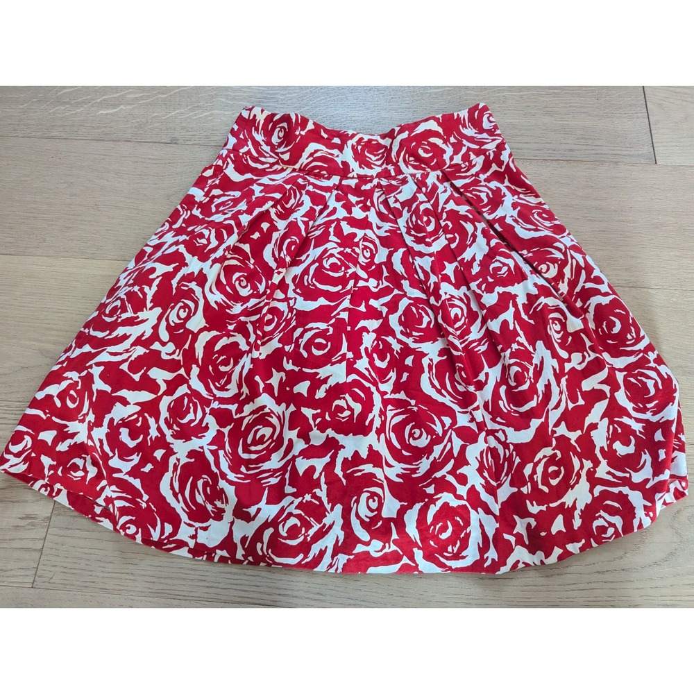 Twenty Red and White Rose-Print A-Line Skirt